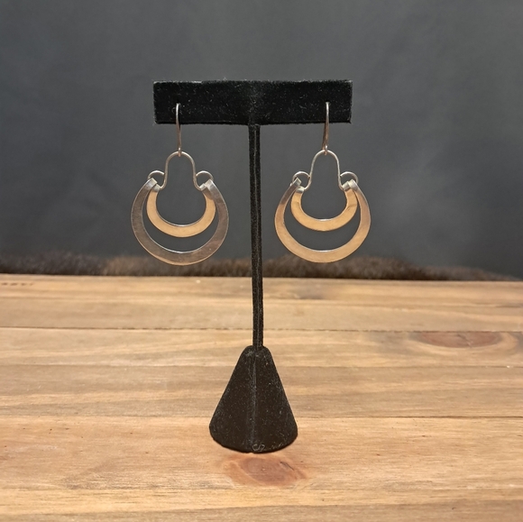 Vintage 925 Sterling Silver Double Hoop Earrings - Picture 2 of 6